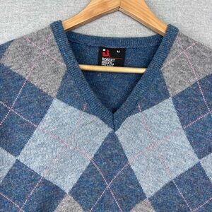 Vintage 90s Mens Robert Bruce Shetland Rayon Argyle Preppy V Neck Sweater Sz M